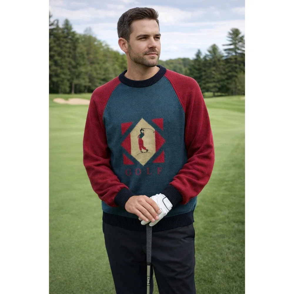 Vintage Izod Club 1992 US Open‎ Pebble Beach Golf Sweater Teal Red Mens S preppy